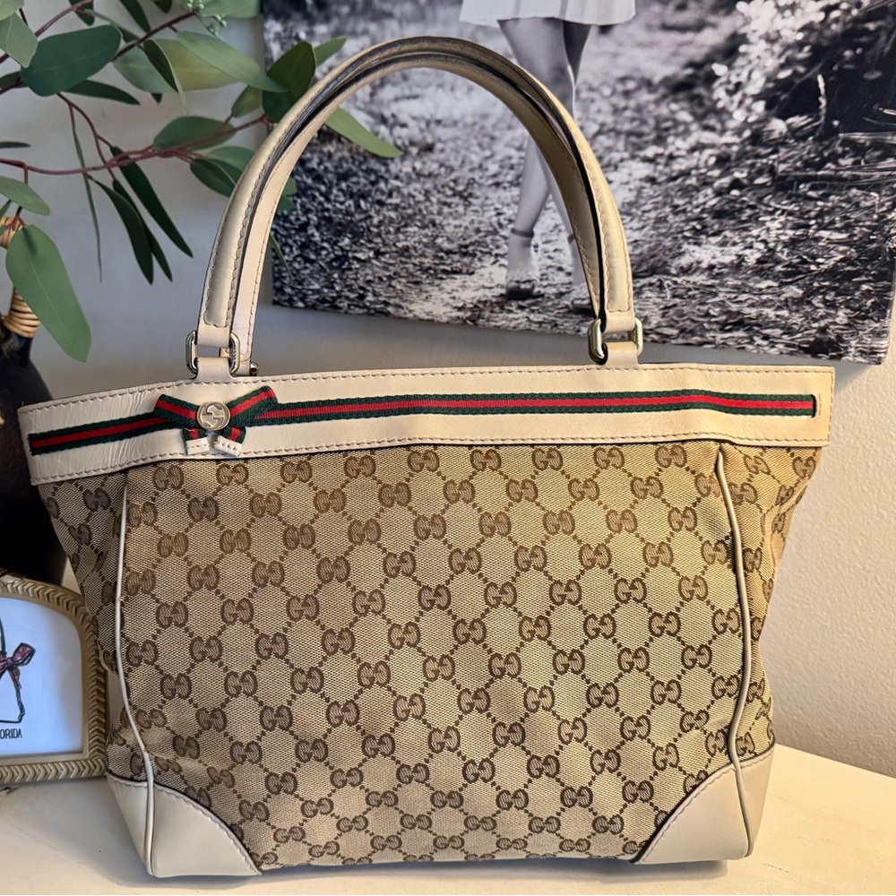 Gucci Mayfair GG Monogram Sherry Line Bow beige brownTote
